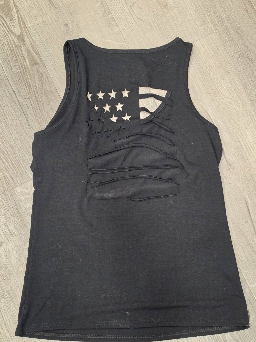 American Flag Cutout Back Sleeveless Black Tank to Size M Casual Patriotic - Picture 2 of 6